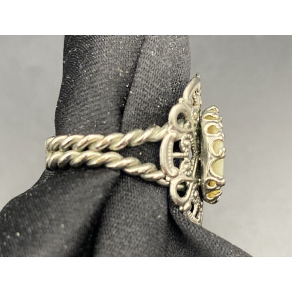 Vintage Signed Western Germany Ring MOP Filigree Silver Tone Adjustable LOOK - Picture 8 of 13